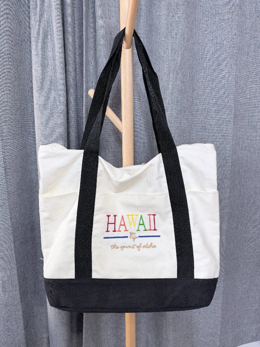 Hawaii Canvas Tote Bag Large Rainbow Embroidered Beach Travel Boat Bag Zippered